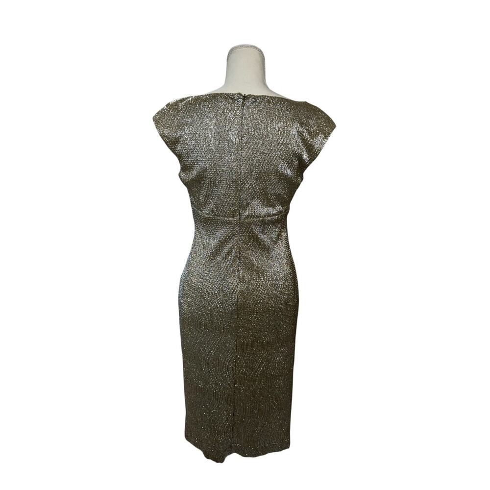 Lauren Ralph Lauren Gold Metallic Cowl Neck Ruched Dress 6 Wedding Guest Event - Picture 2 of 16